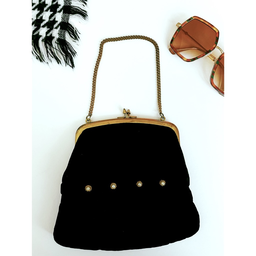 Vintage Jemco Black Velvet Clutch Purse